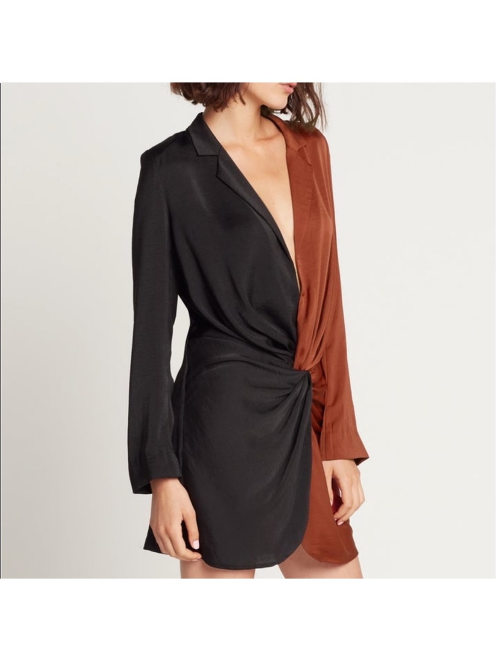 Choosy Two Tone Satin Burnt Orange & Black Shirt Dress NWT
